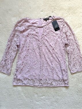 Adrianna Papell Light Lilac Lace 3/4 Sleeve Blouse Size L